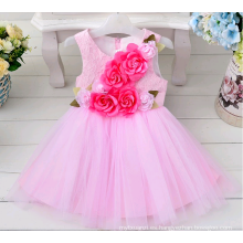 Chica de moda hermosa niña de los niños vestido de niña de la princesa rosa vestido de boda de la niña para el cumpleaños del partido